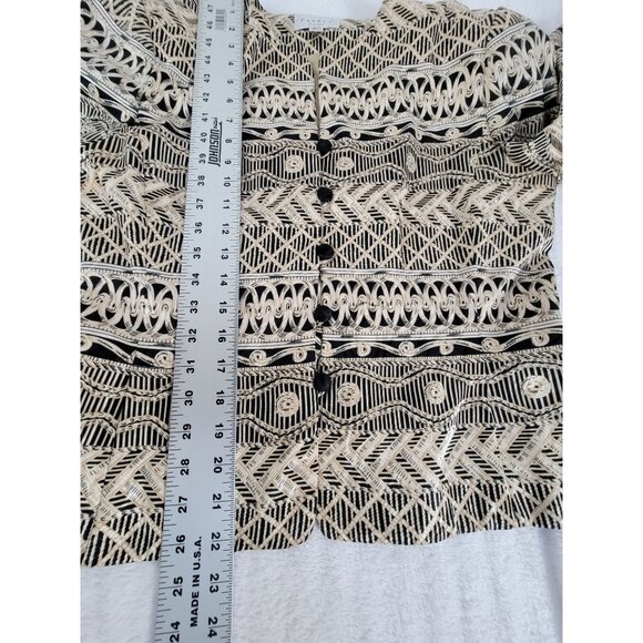Papell Petites Womens Beige Black Geometric Pattern Button-Up Jacket Blazer 10P - Picture 8 of 8
